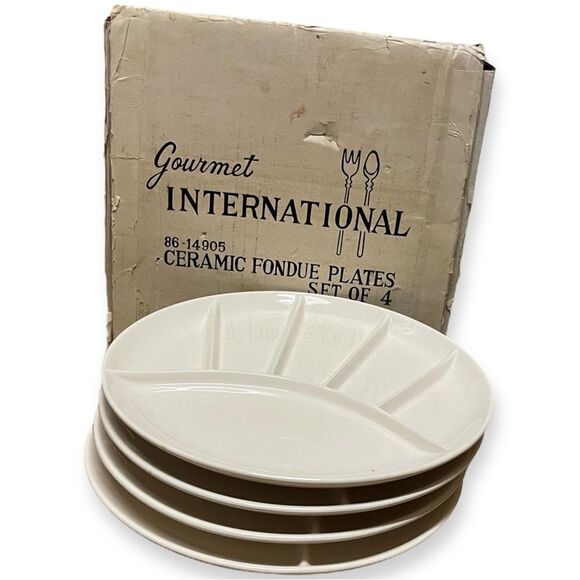 Gourmet International Ceramic Divided Fondue Appetizer Sushi Plates Relish Trays - Picture 1 of 16
